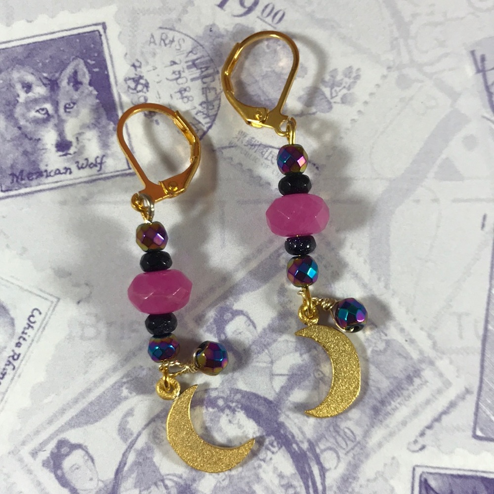 Beautiful moon pink jade earrings
